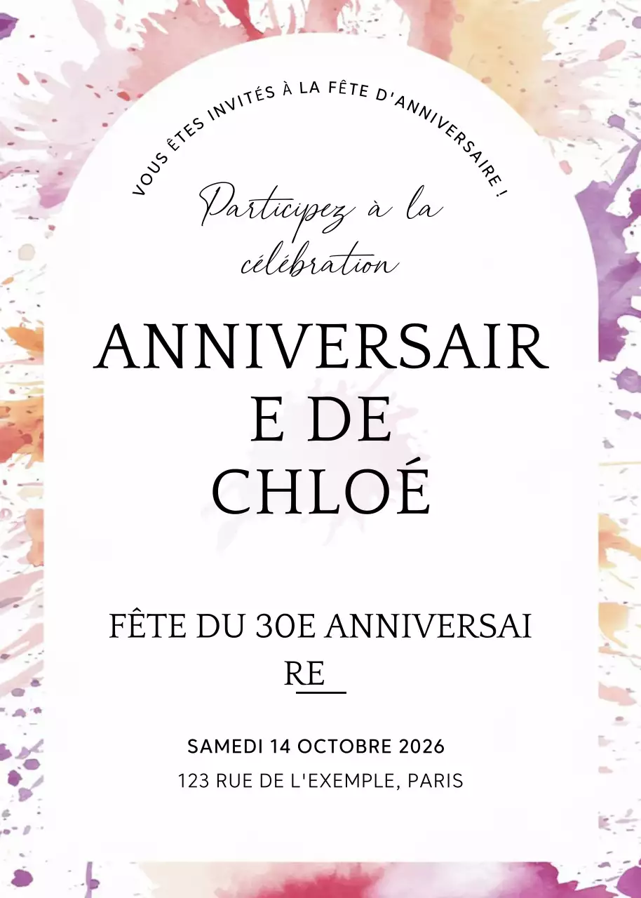 Invitation d'anniversaire élégante et colorée