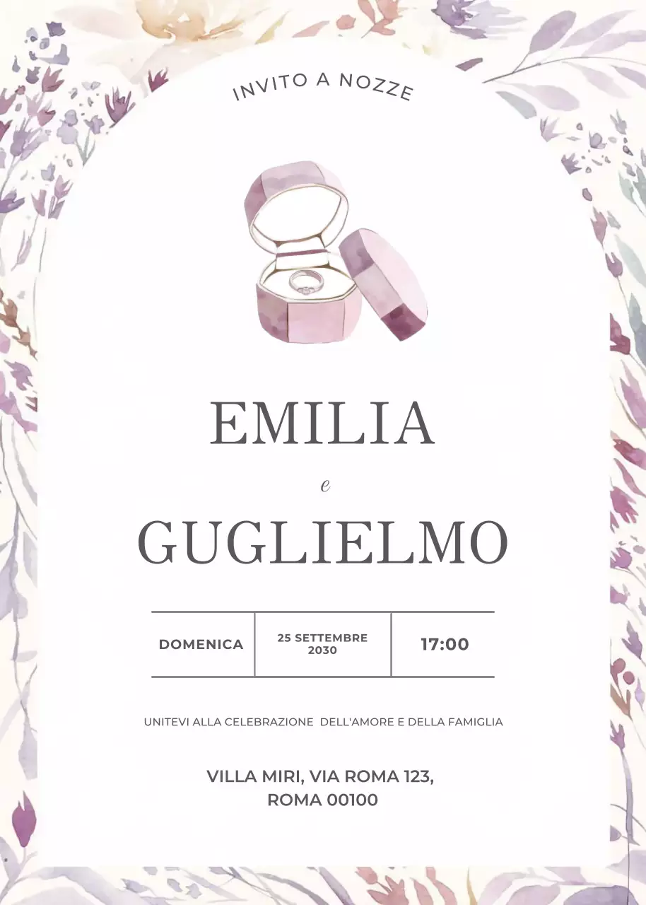 Invito di nozze viola in stile elegante