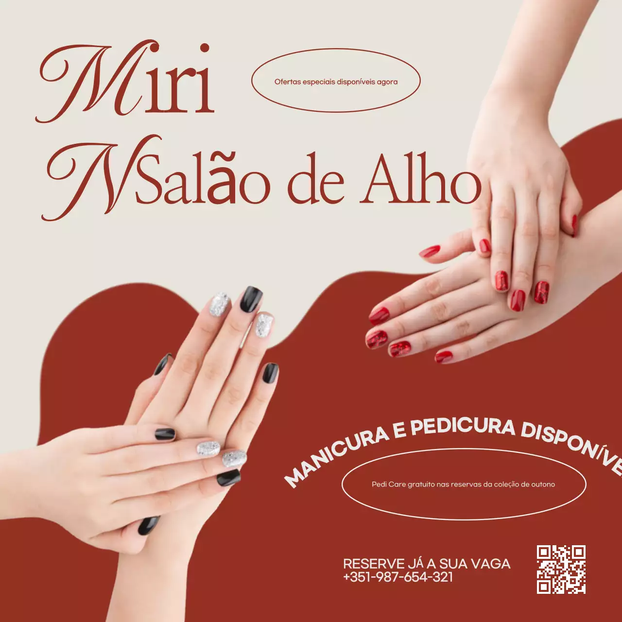 Promoção de salão de unhas simples vermelho e bege Postagem no Instagram