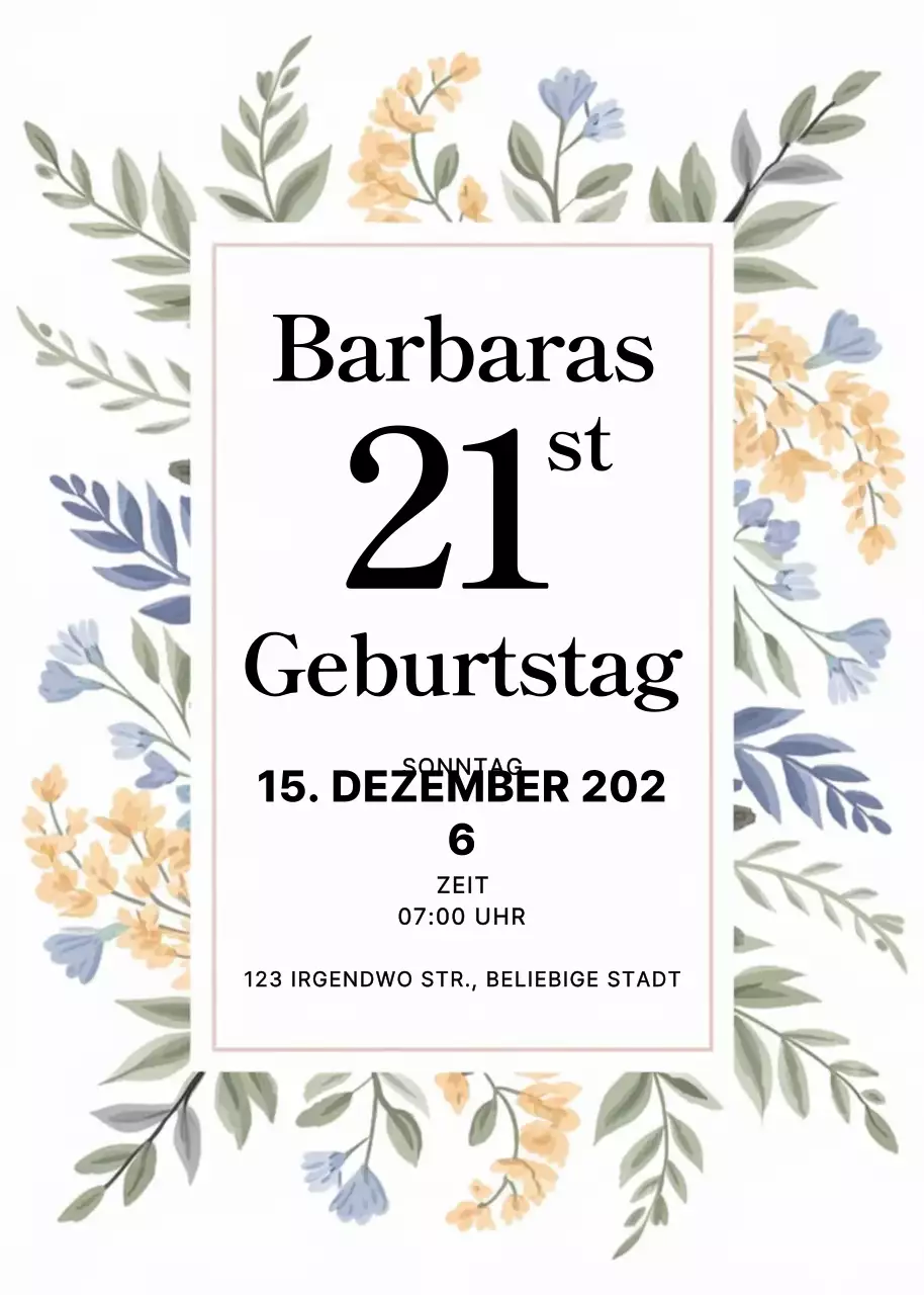 Beige Floral Geburtstagseinladung