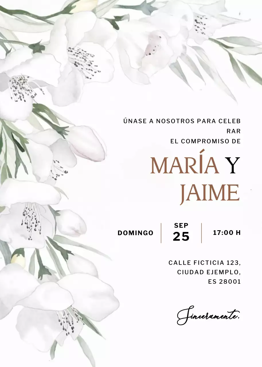 Invitación de compromiso blanca y elegante