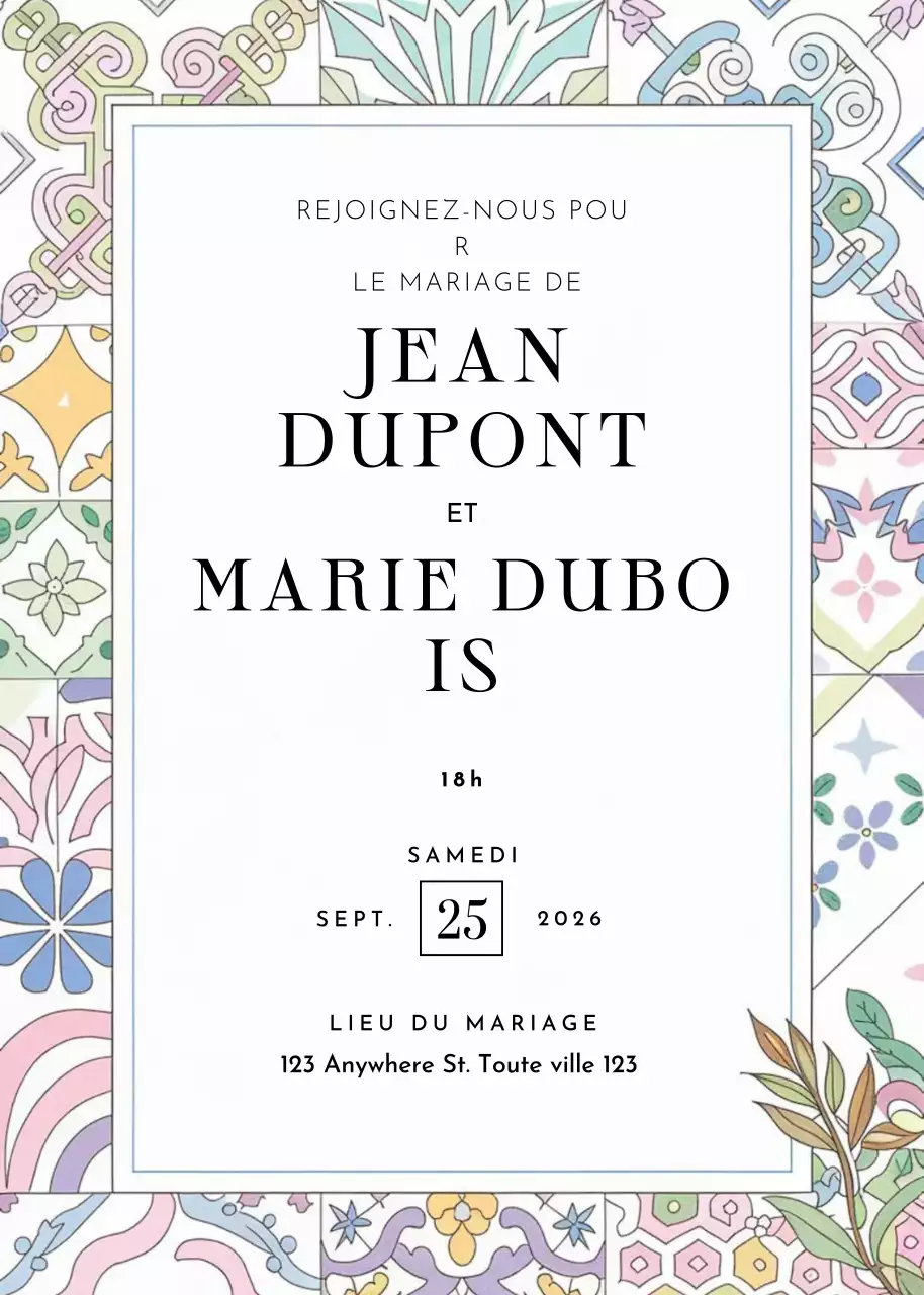 invitation de mariage fleurie et colorée