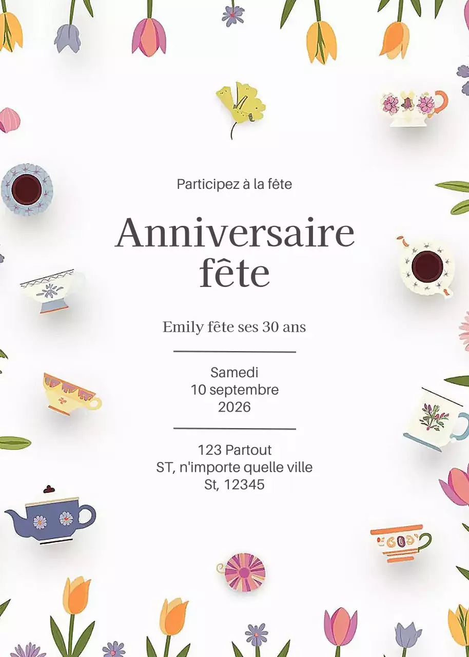 Invitation d'anniversaire à fleurs blanches
