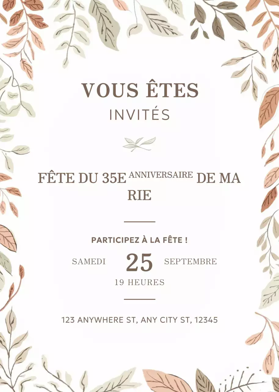 Beige Floral Birthday Invitation