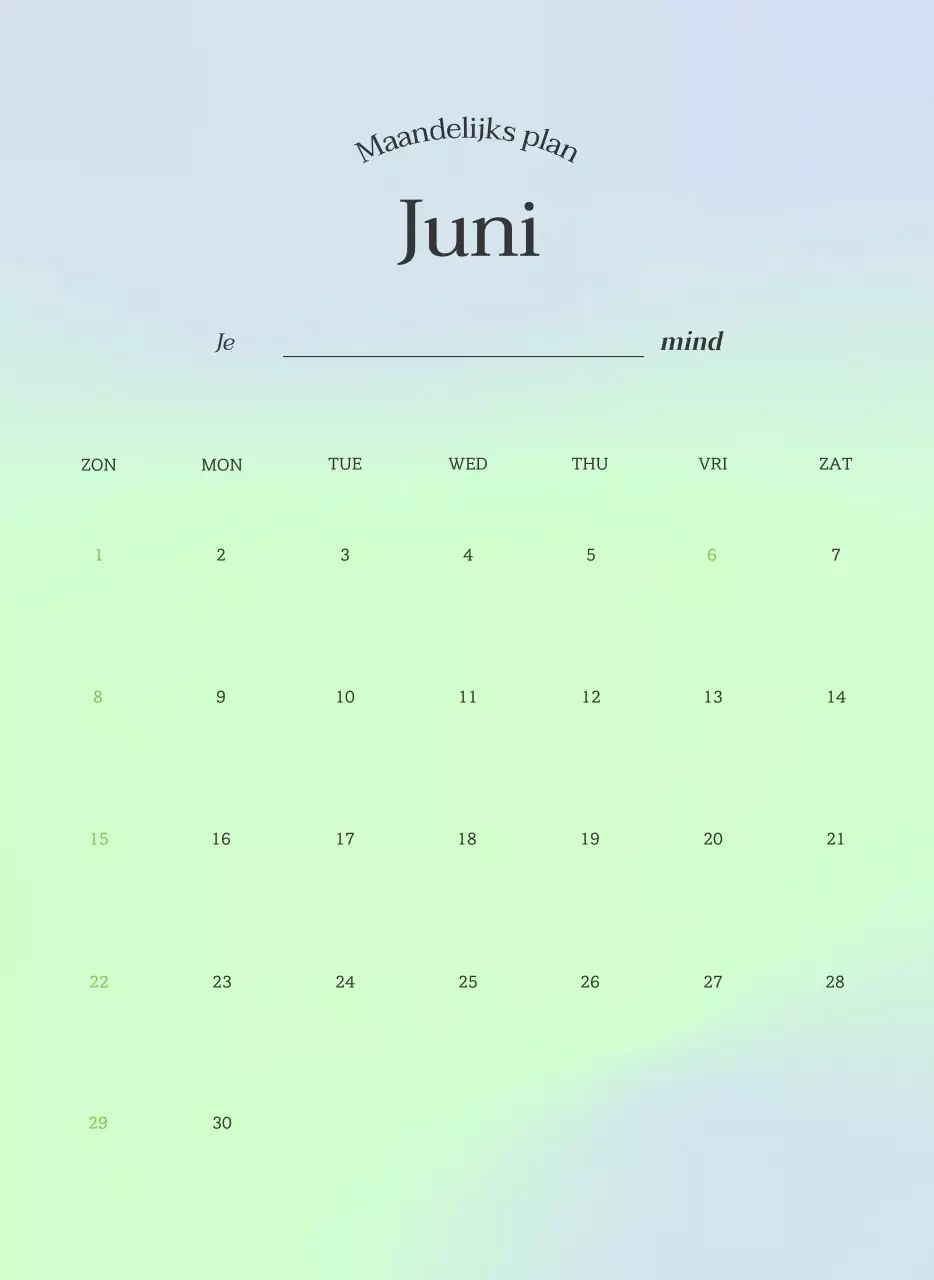 Minimalistische kalender met kleurverloop