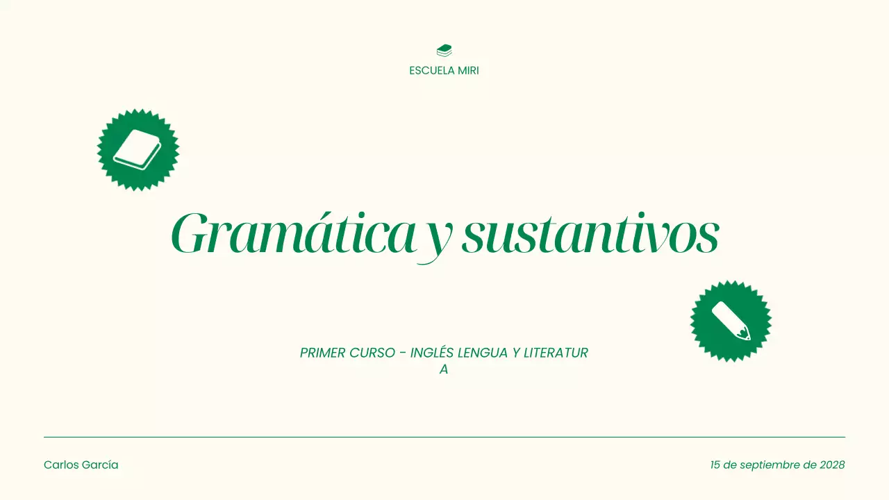 Gramática simple beige y presentación de sustantivos