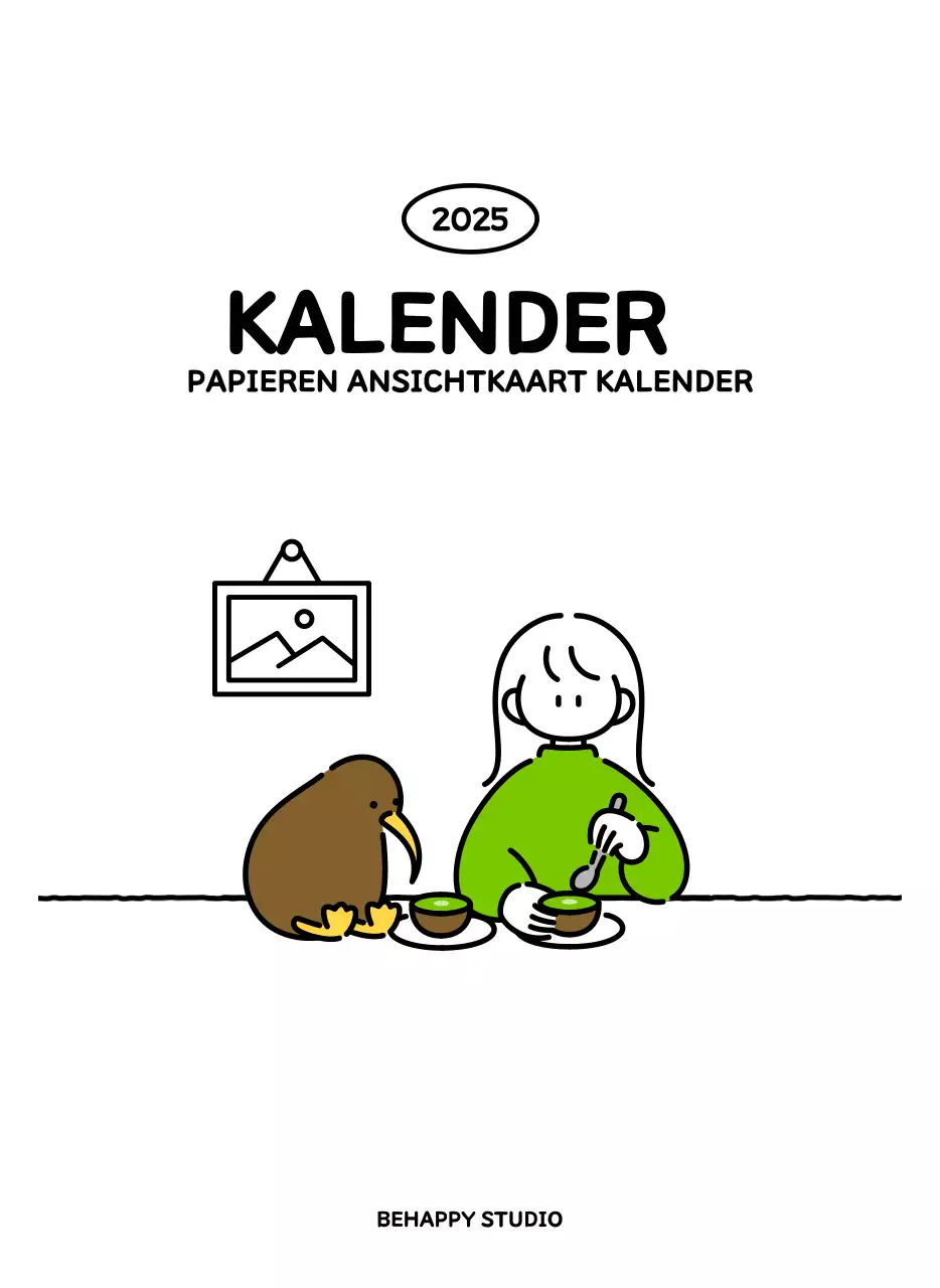 Geïllustreerde kalender met een mooie lijnstijl