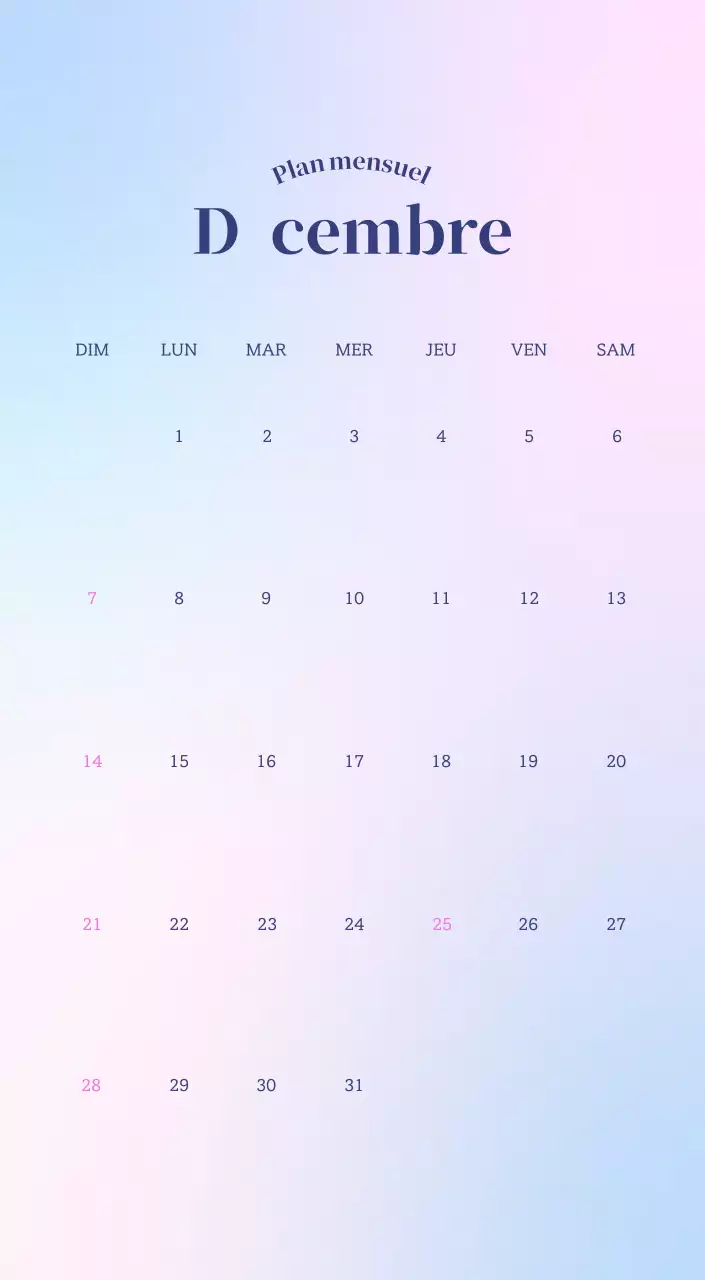 Calendrier minimaliste dégradé