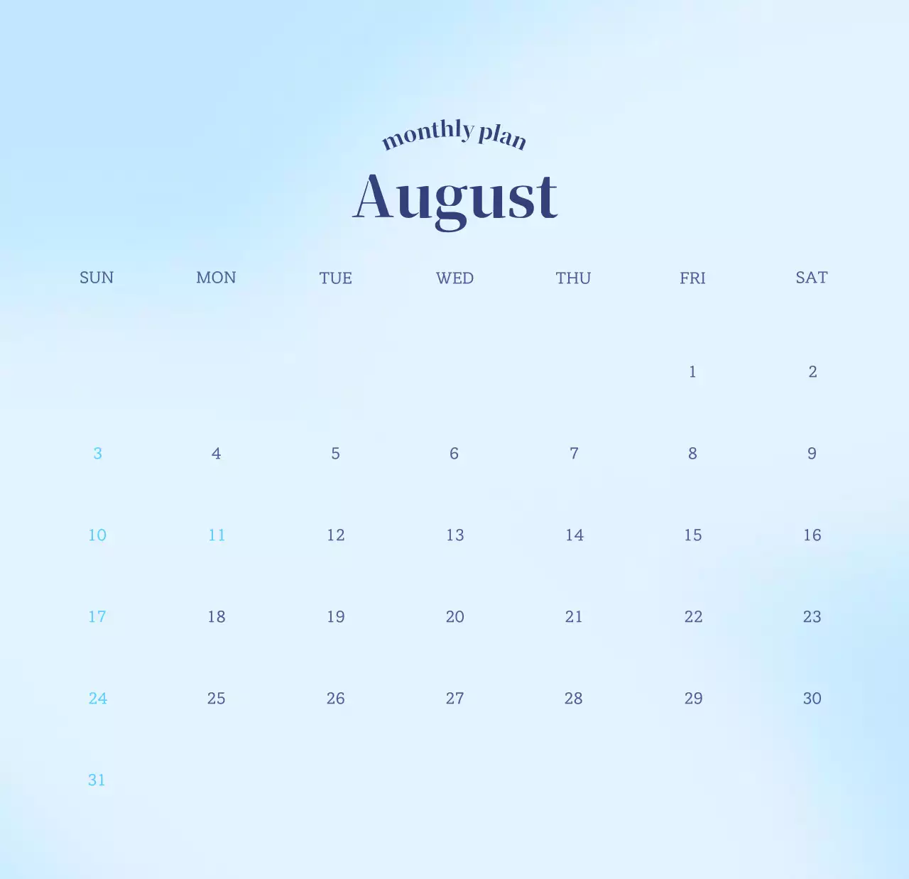 グラデーションミニマルカレンダーカレンダー