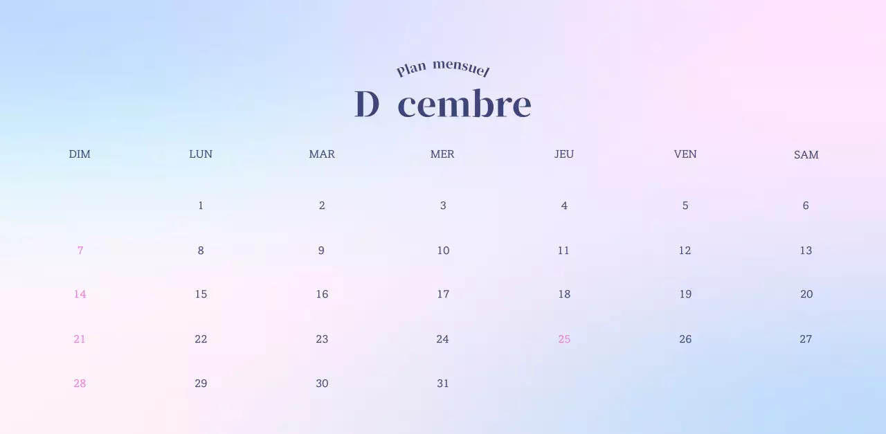 Calendrier minimaliste dégradé