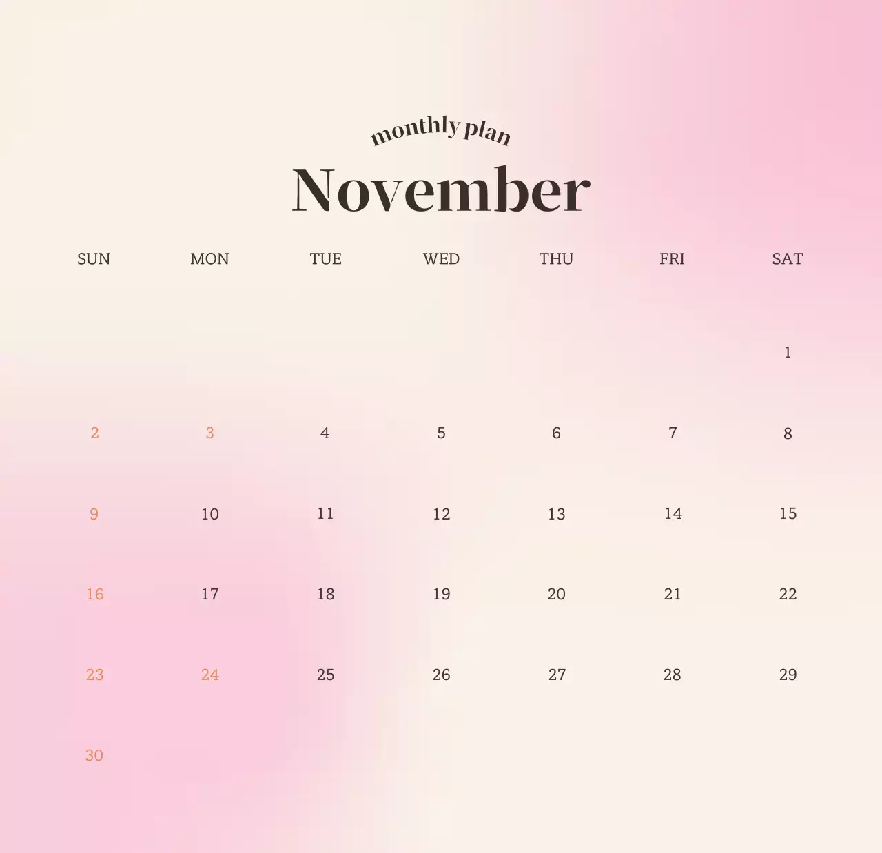 グラデーションミニマルカレンダーカレンダー