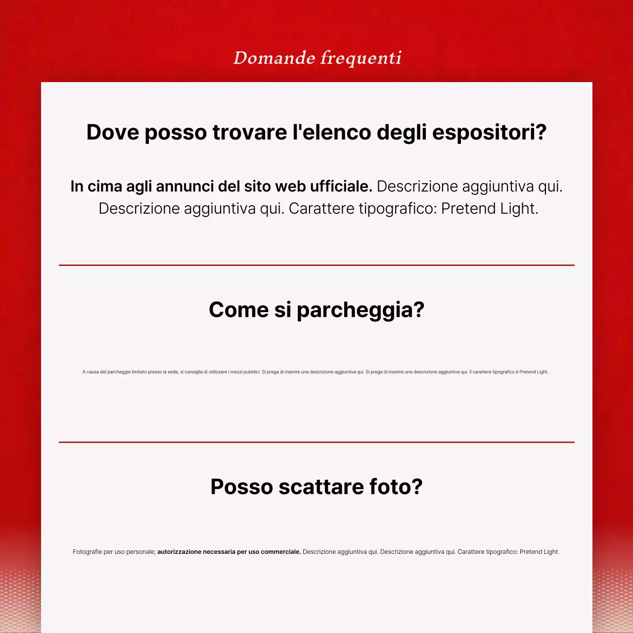 Annunci ordinati di domande e risposte in bianco e rosso