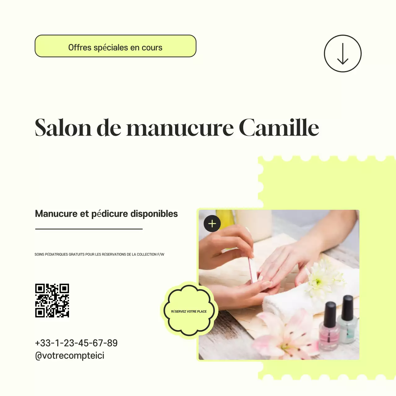 publicité simple et élégante pour un magasin de manucure, médias sociaux, carré