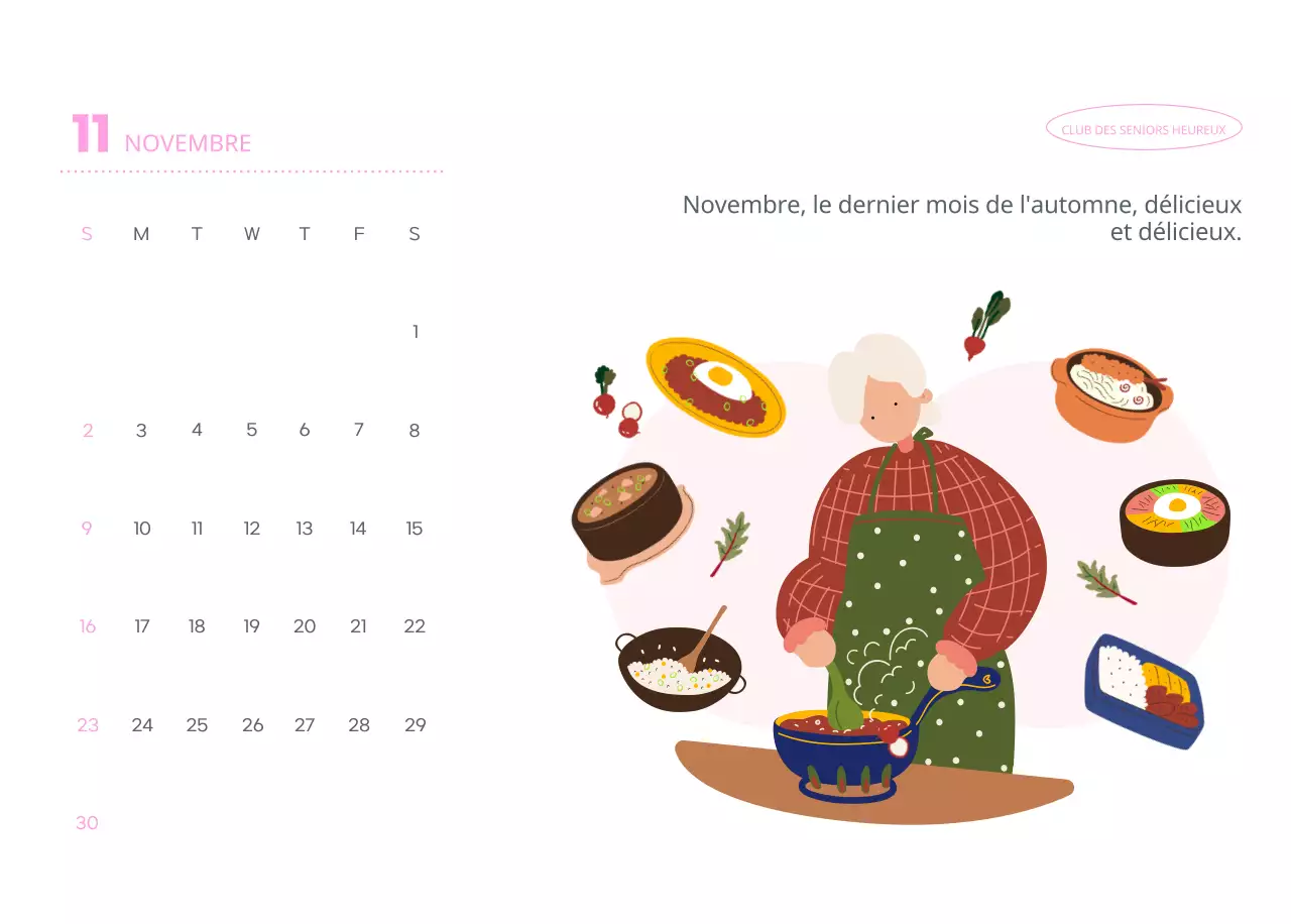 Calendrier d'entreprise avec de jolies illustrations