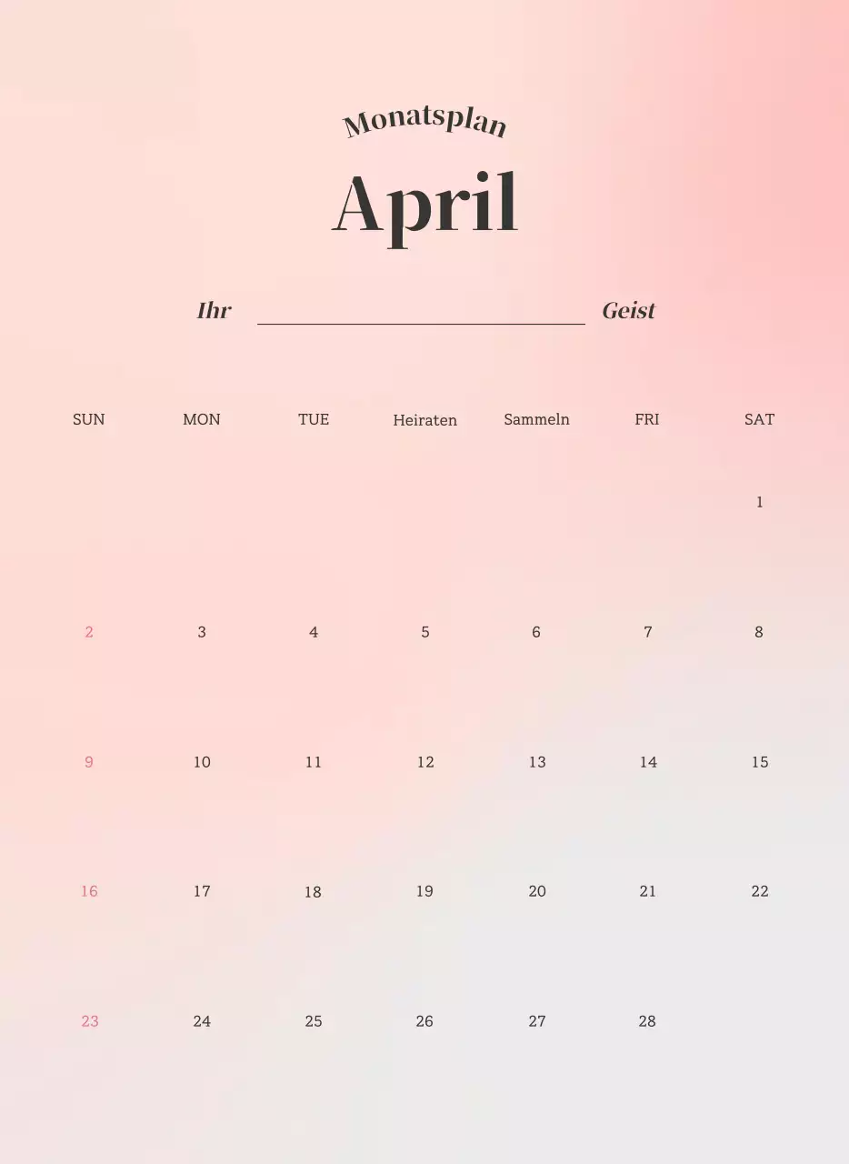 Minimalistischer Kalender mit Farbverlauf