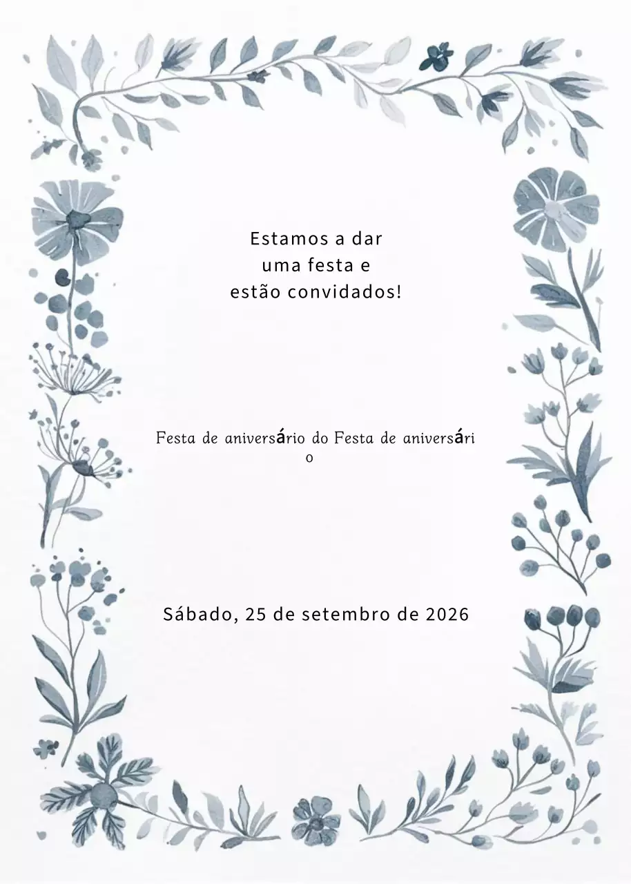 Convite de aniversário floral cinzento