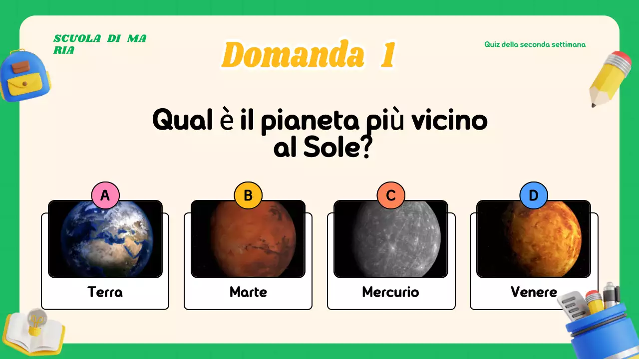 Materiale moderno e colorato per le lezioni a quiz