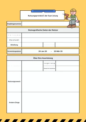 Ein einfaches, gelbes Logbuch für die Verwendung der Ausrüstung