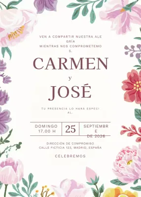 invitación de compromiso floral rosa