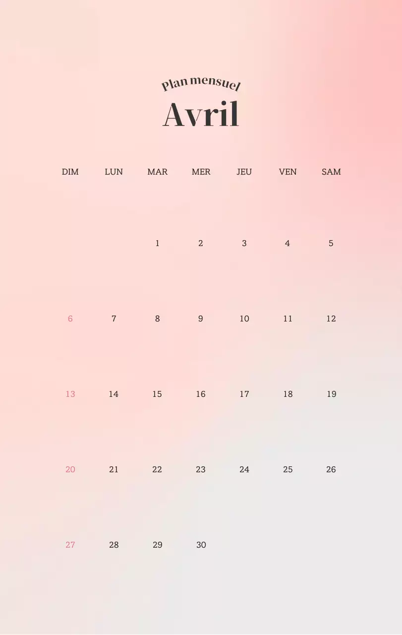 Calendrier minimaliste dégradé