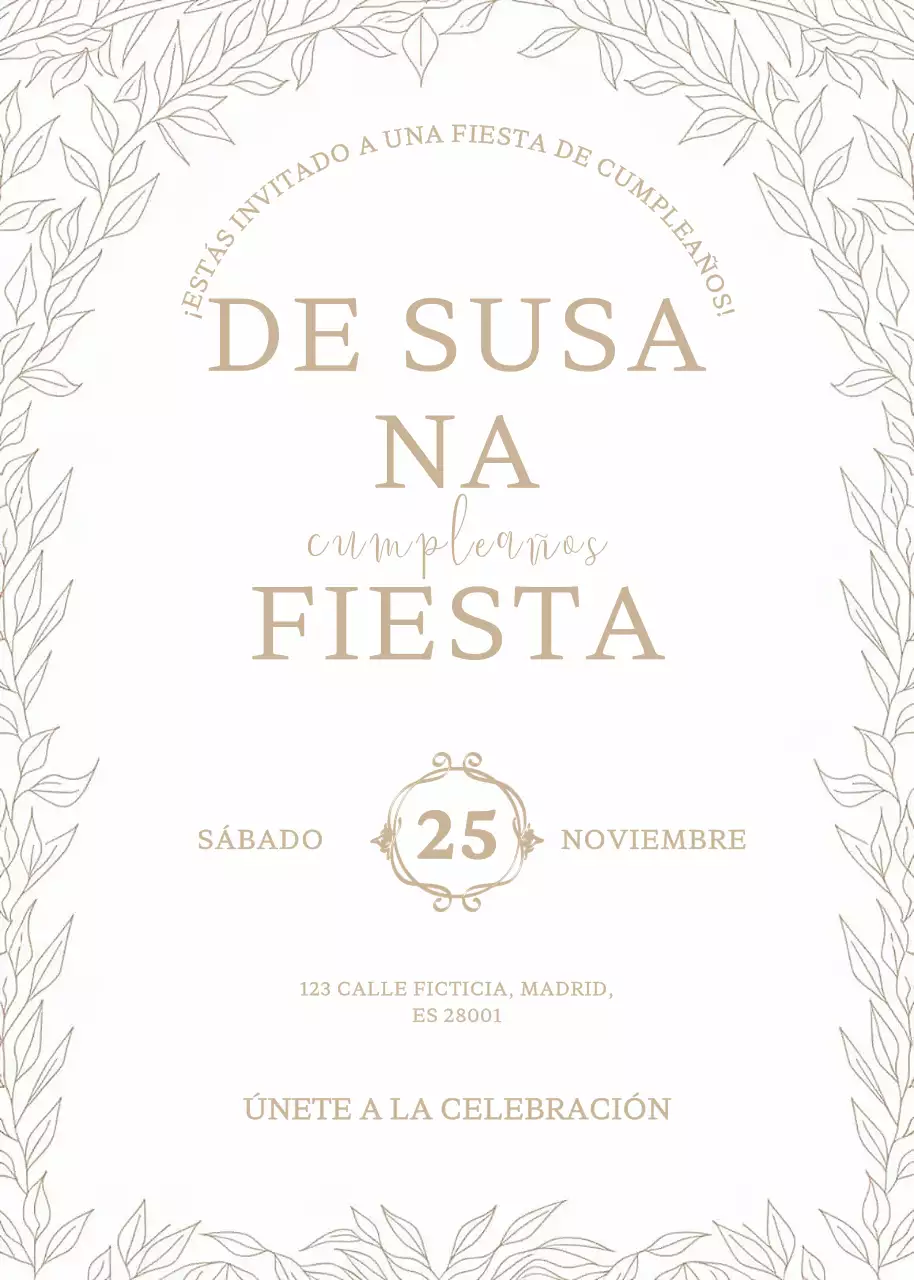 Invitación de cumpleaños elegante beige