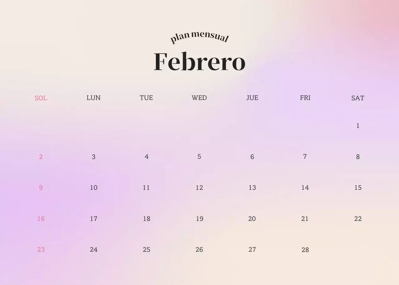 Calendario minimalista degradado