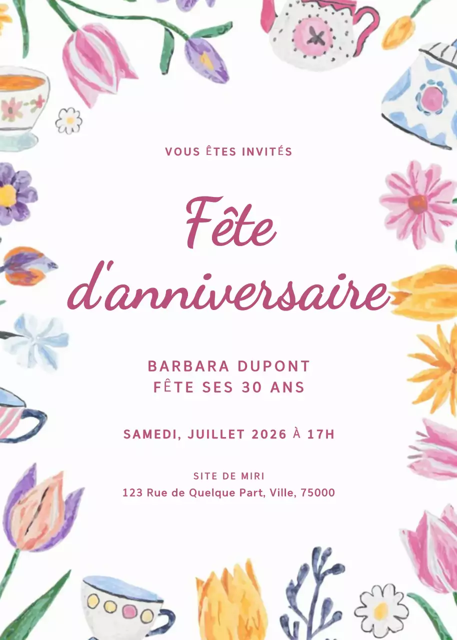 Invitation d'anniversaire florale colorée