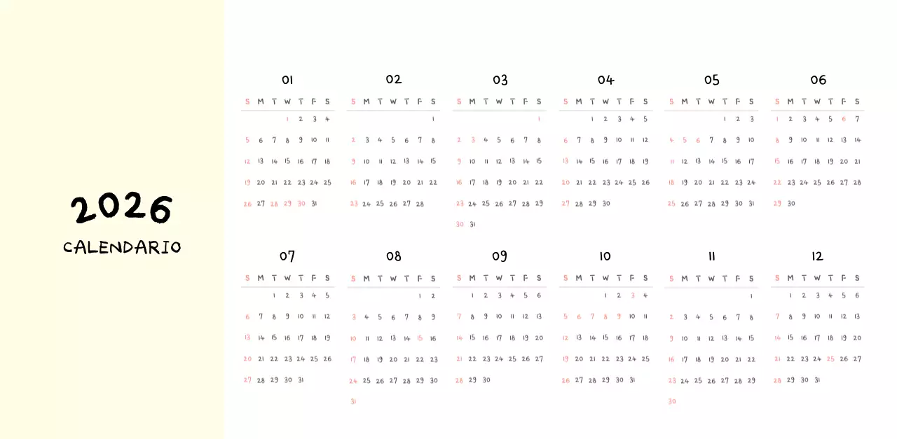 Calendario diario en marfil