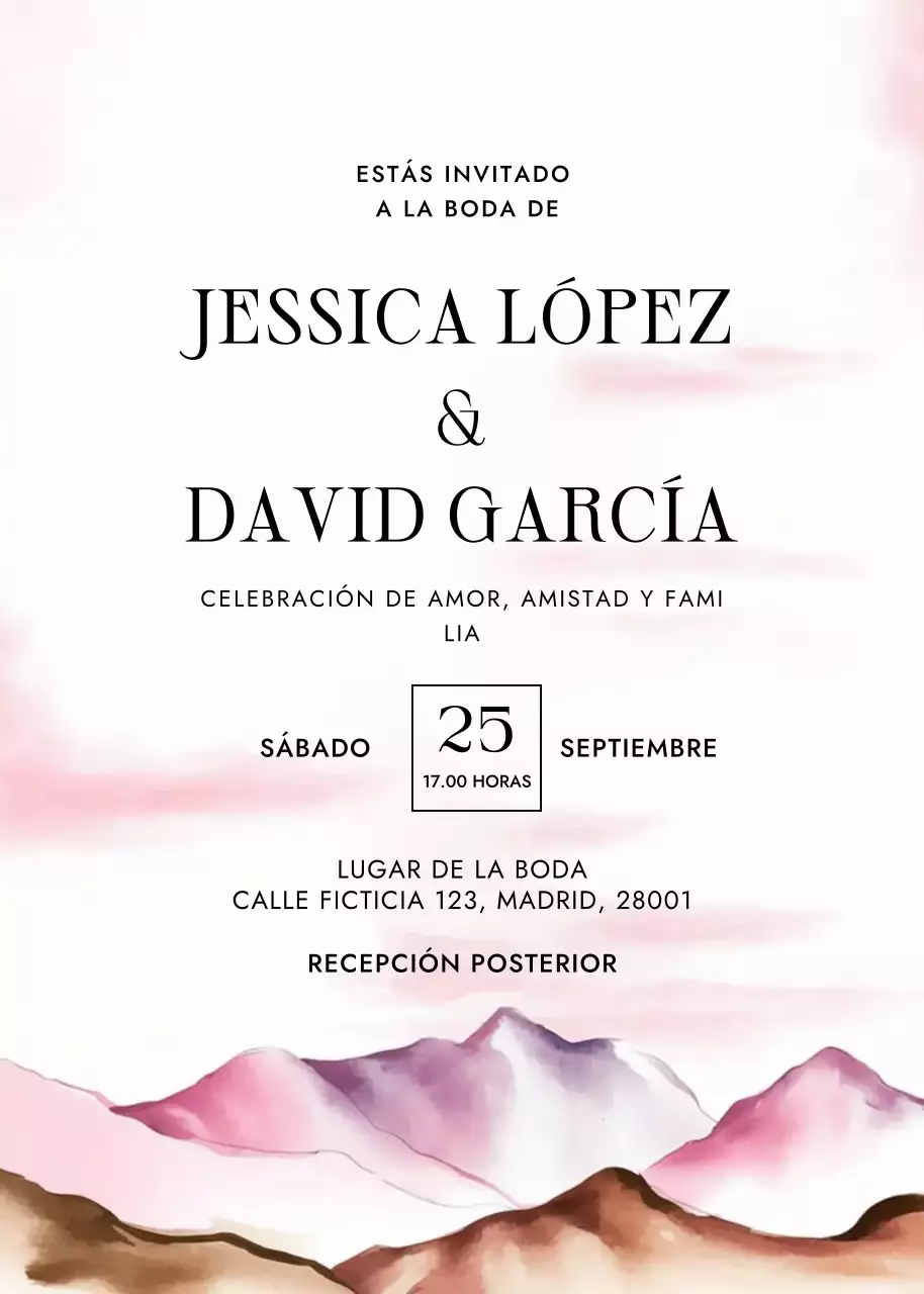 Invitación de boda rosa elegante