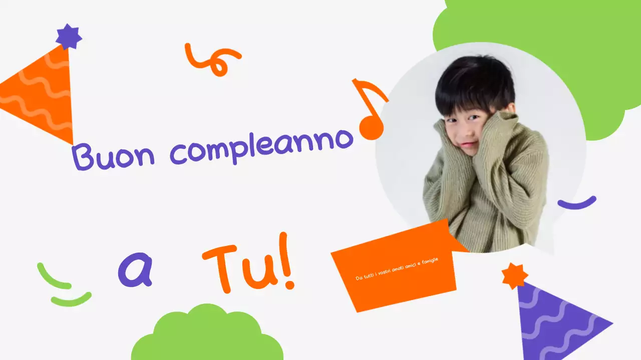 Presentazione del compleanno giocoso arancione verde