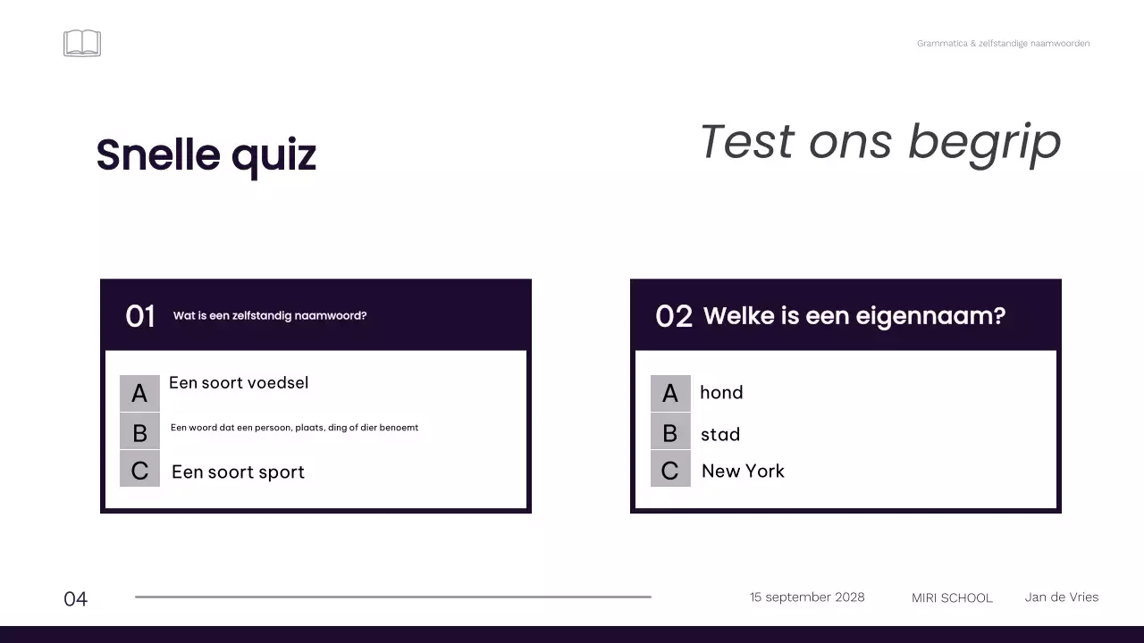 Professioneel minimalistisch 1e graad grammatica lesmateriaal