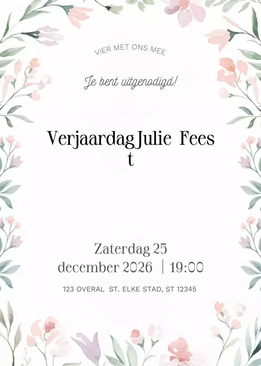 roze gebloemde verjaardagsuitnodiging