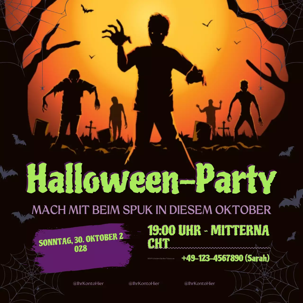 Orange Gothic Halloween-Einladung Social Media
