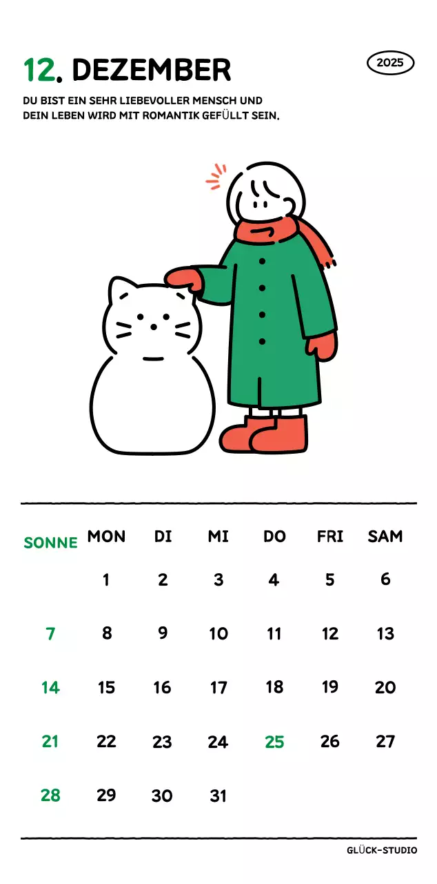 Illustrierter Kalender mit schönem Linienstil