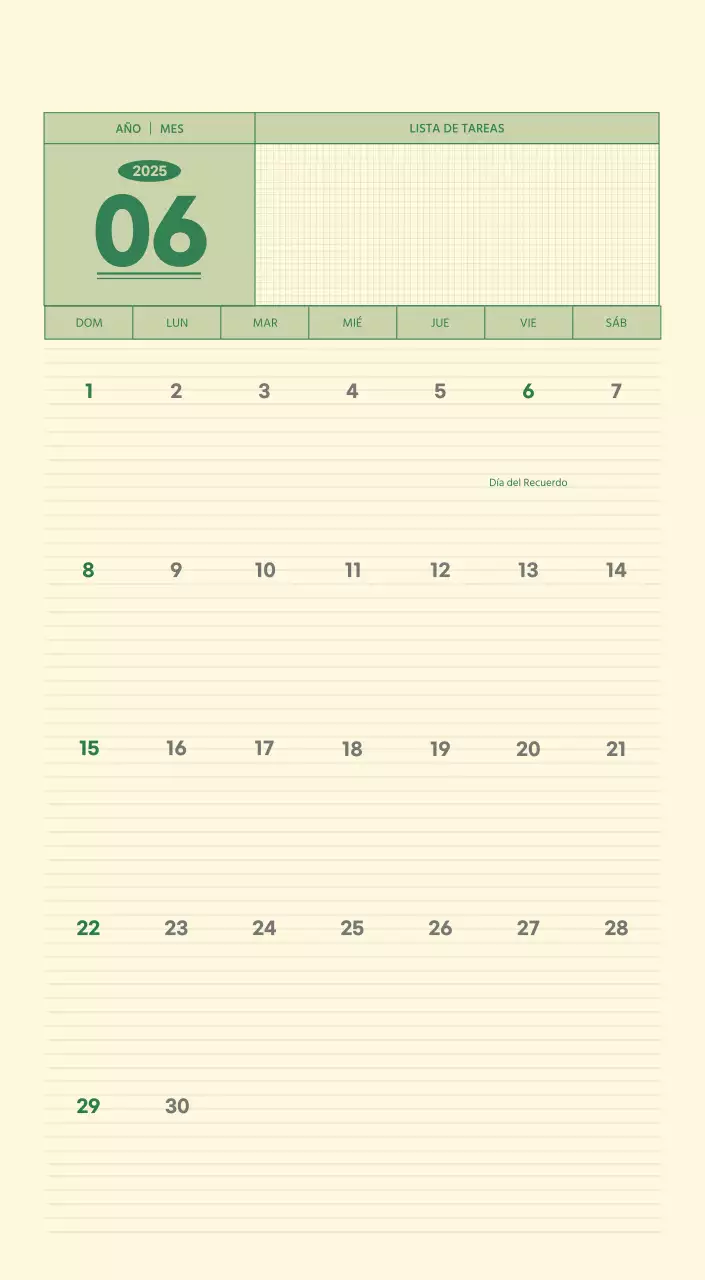 SAT Calendario de pared con concepto de bloc de notas del Día D en verde y amarillo claro