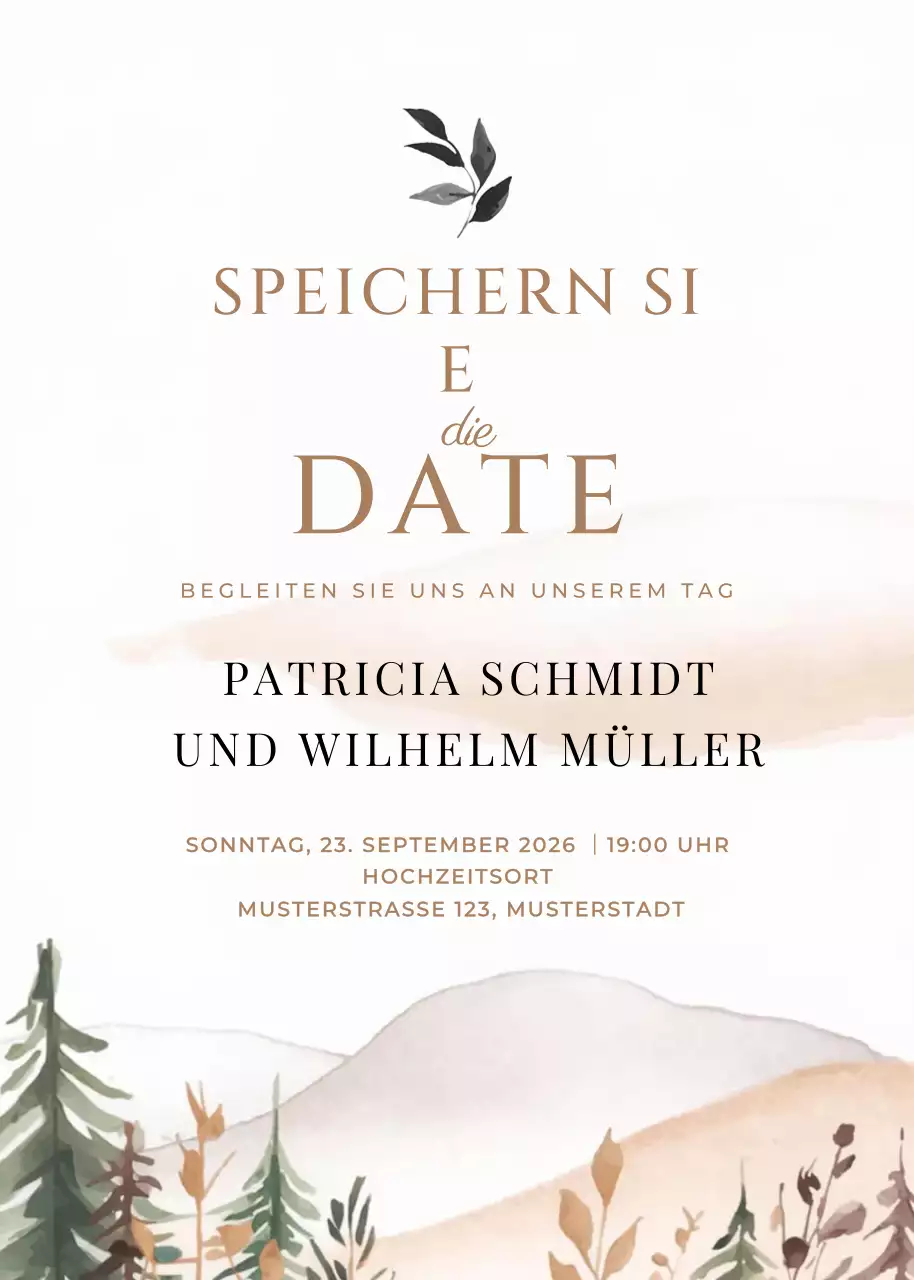 beige rustikale Hochzeitseinladung