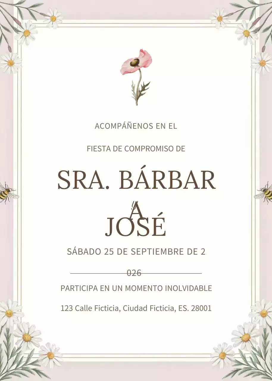 Elegante invitación de compromiso rosa