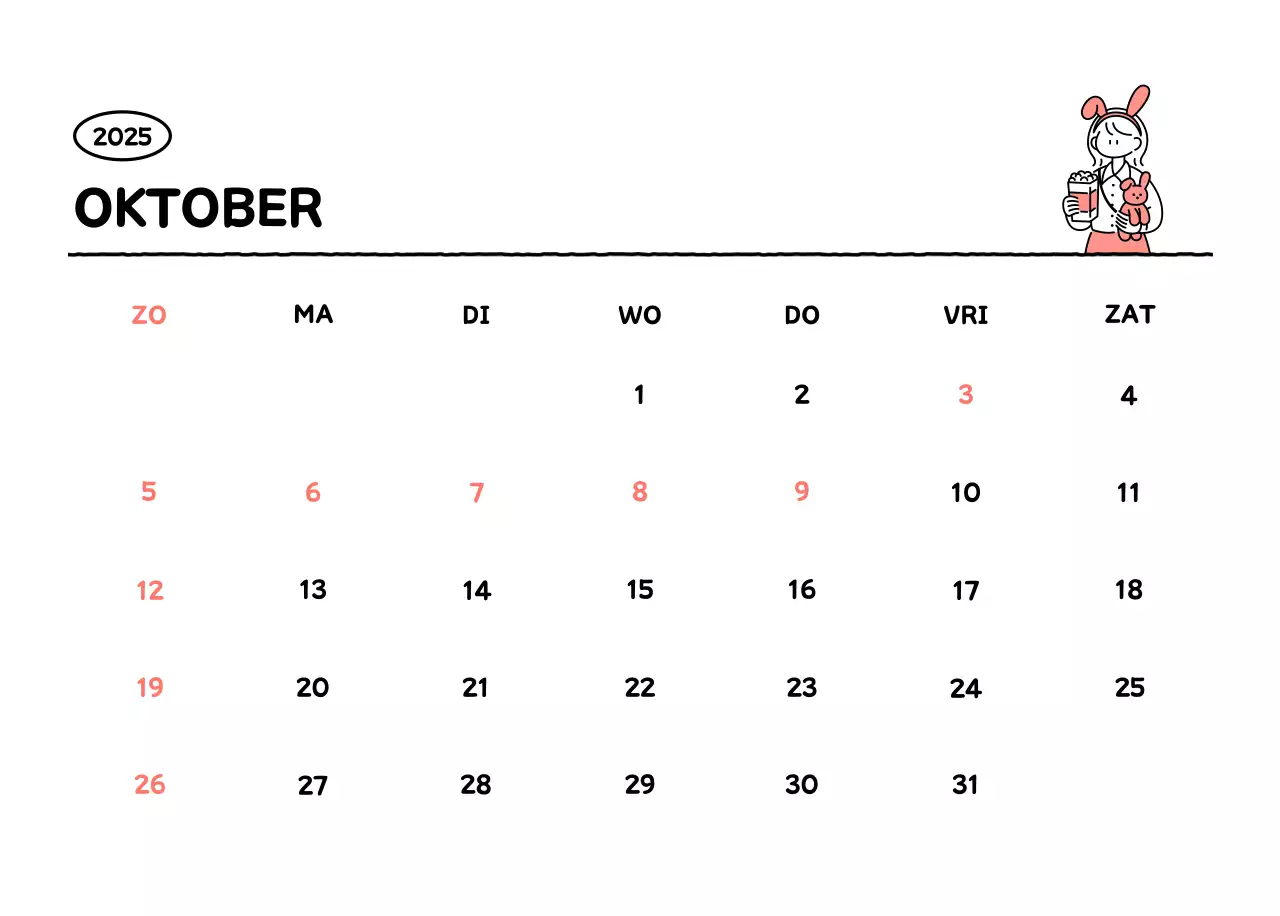 Geïllustreerde kalender met een mooie lijnstijl