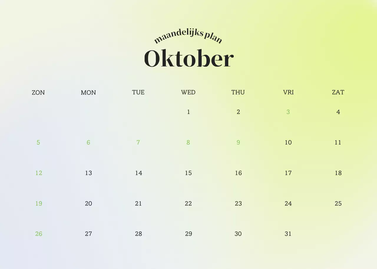 Minimalistische kalender met kleurverloop