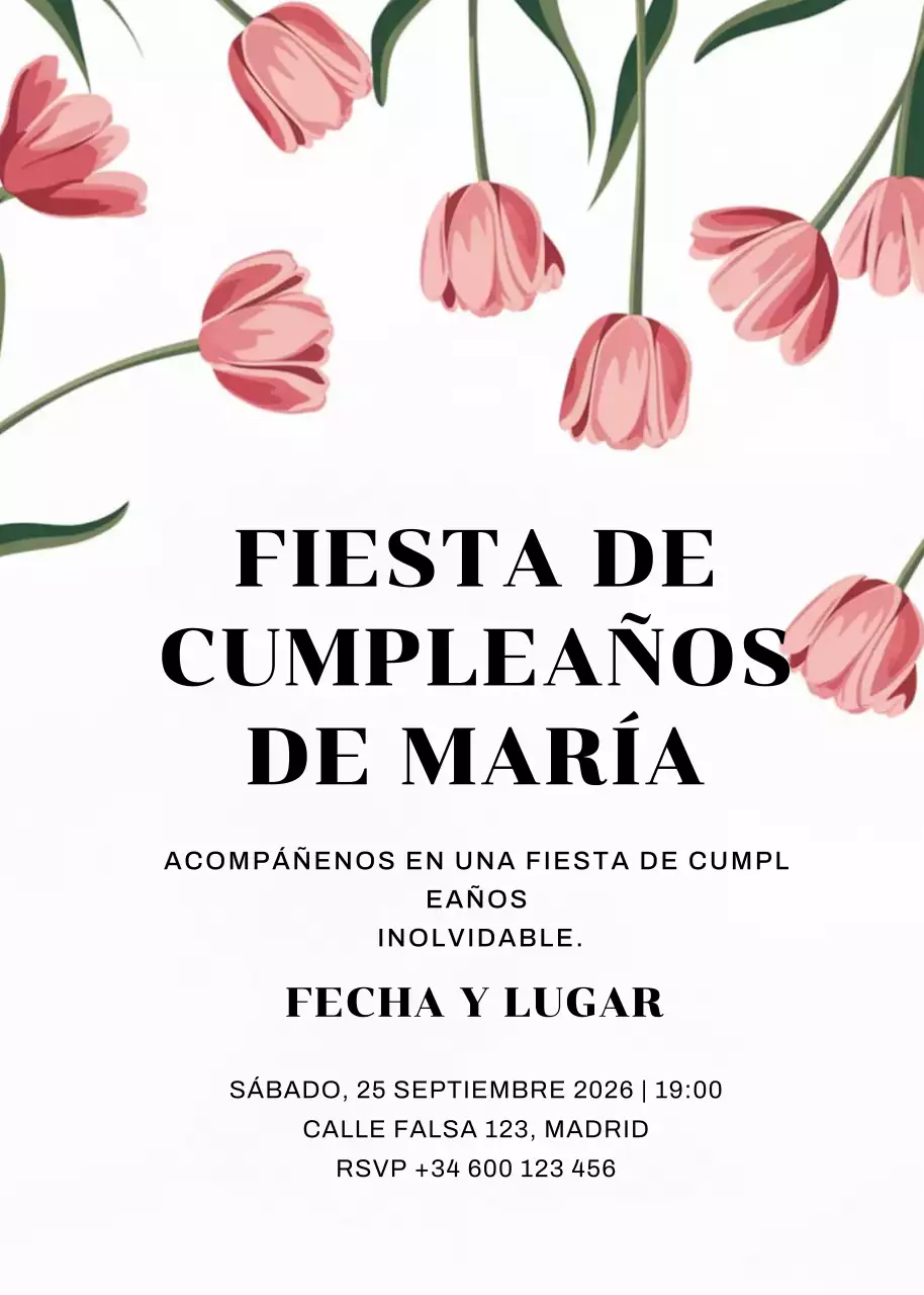 invitación de cumpleaños floral rosa