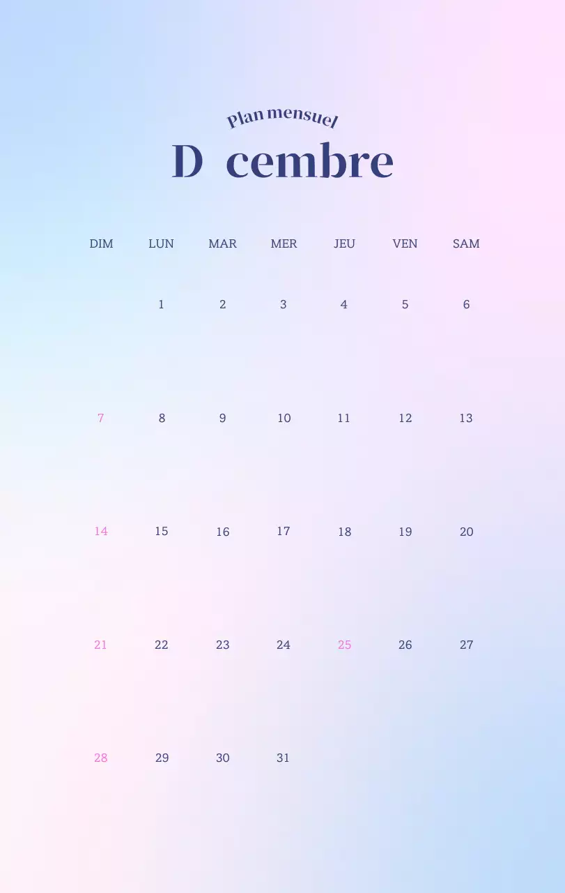 Calendrier minimaliste dégradé