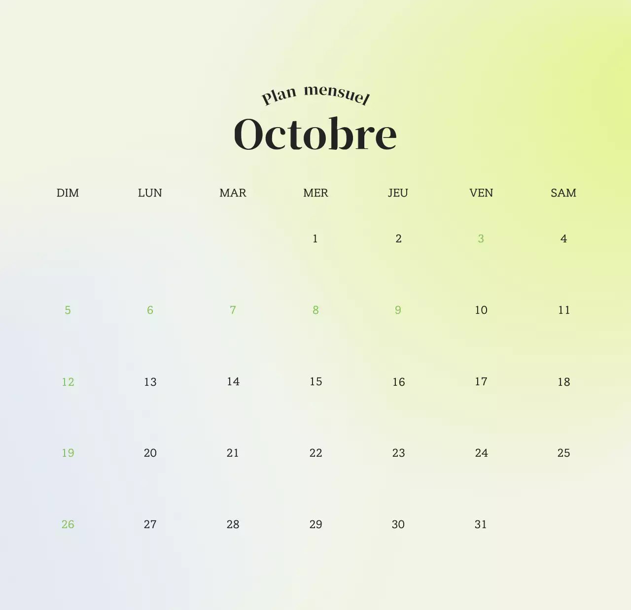 Calendrier minimaliste dégradé