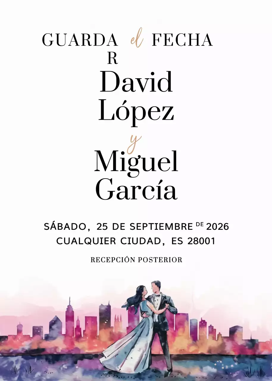 Invitación de boda elegante y colorida