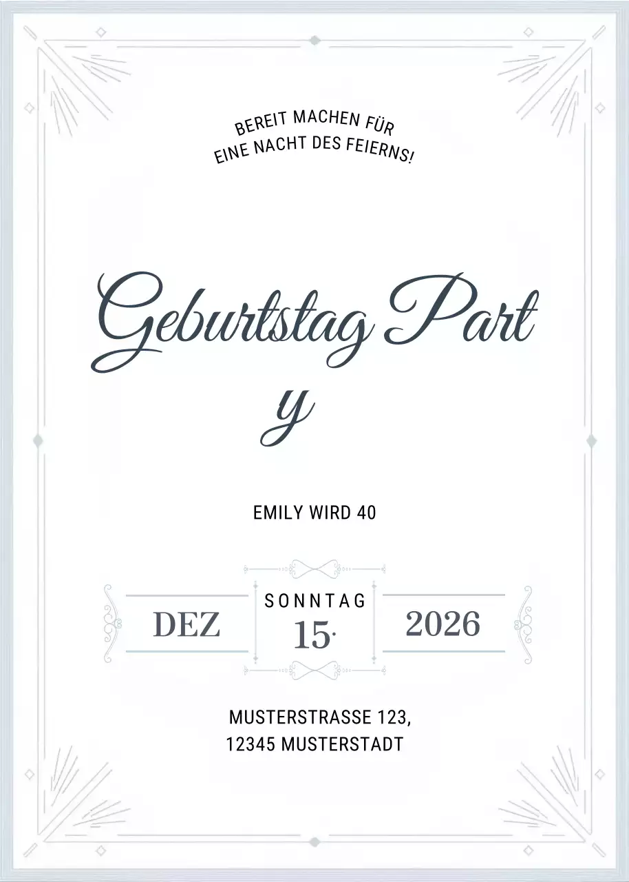 Weiß Elegante Geburtstagseinladung