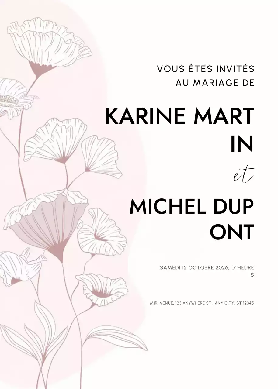 invitation de mariage élégante et rose