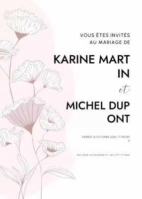 invitation de mariage élégante et rose