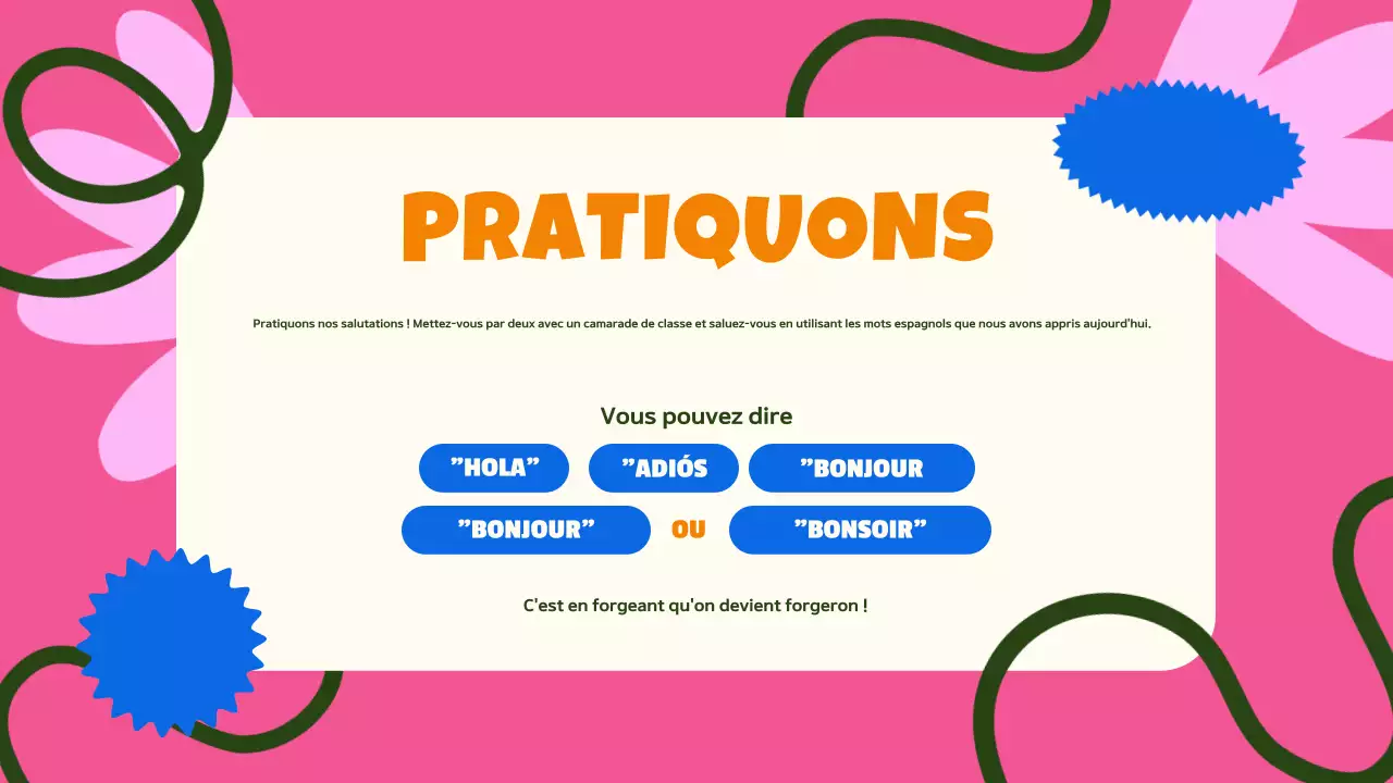 guide des cours de langues rose bleu coloré