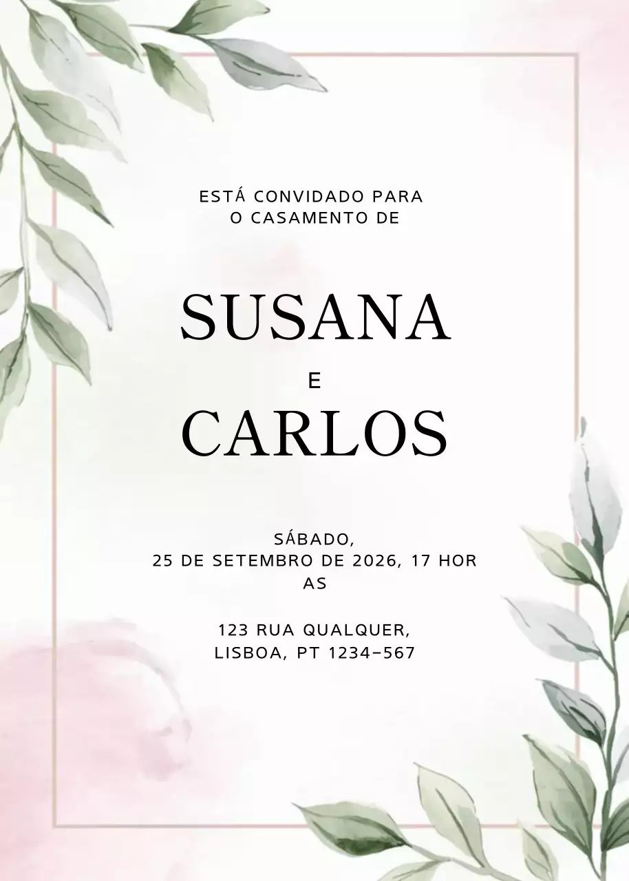 Convite de casamento verde e elegante