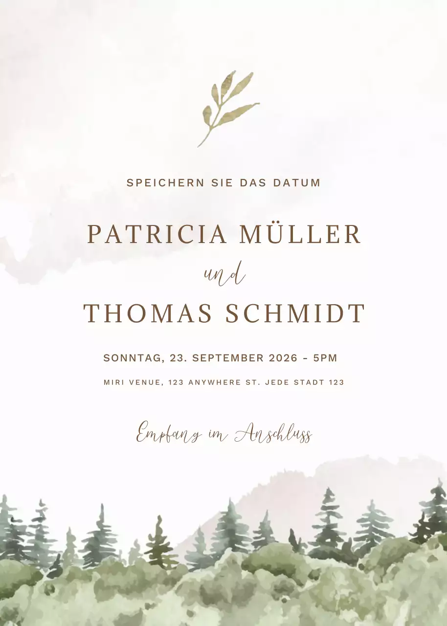 grün elegante Hochzeitseinladung