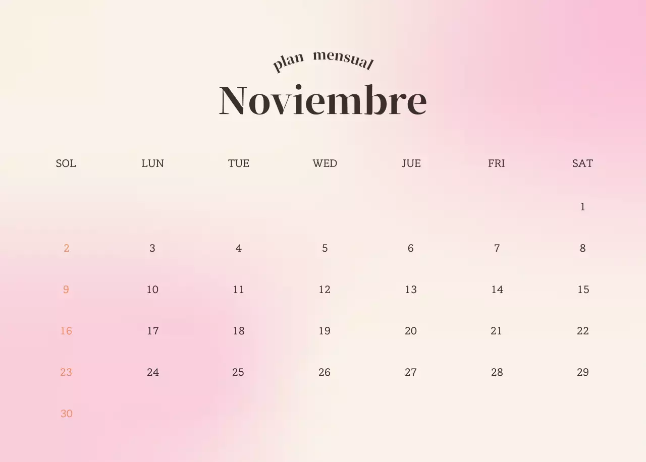 Calendario minimalista degradado